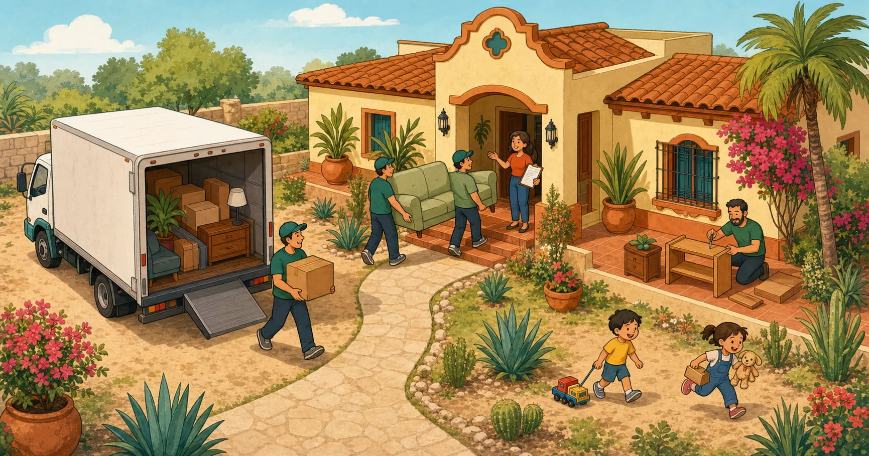Una mudanza llegando a una casa en México
